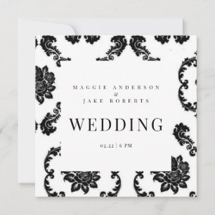 Convites Casamento Quadrado Preto e Branco em Damask