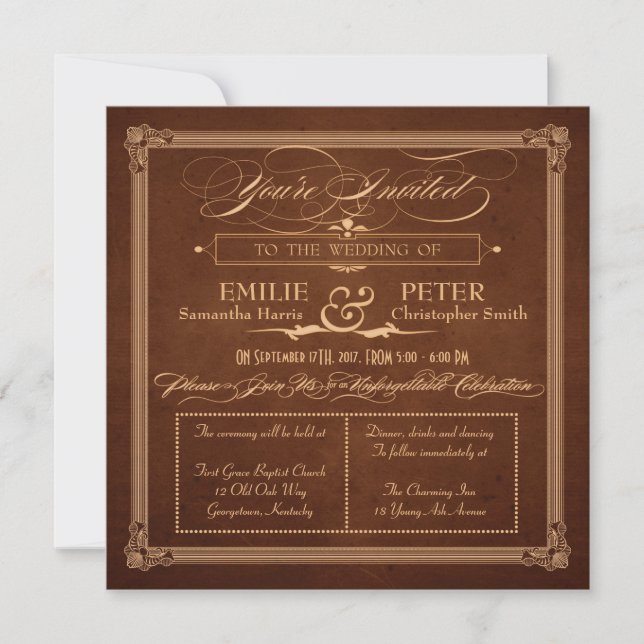 Convites Casamento Quadrado Rich Brown do Estilo de poster  (Frente)