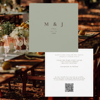 Convites Casamento Quadrado Sage Moderno Elegante e Simples