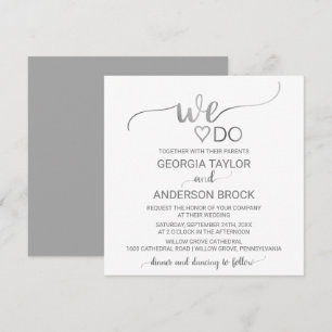 Convites Casamento Quadrado Simples De Silver Calligrafia "