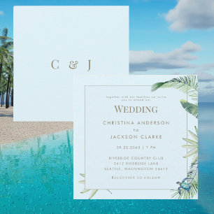 Convites Casamento Quadrado Tartaruga Marinha Azul Gelado T