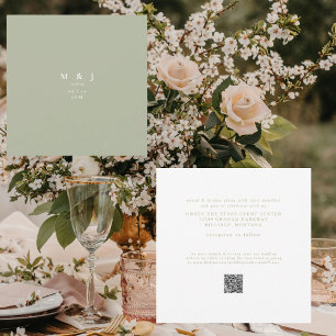 Convites Casamento Quadrado Verde Sage Moderno e Elegante
