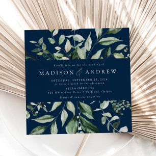 Convites Casamento Quadrado Verdejante Navy