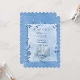Convites Casamento Quadro Azul Brilhante Elegante Espelhado