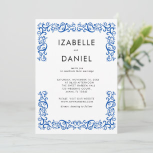 Convites Casamento Quadro Azul Elegante Vintage