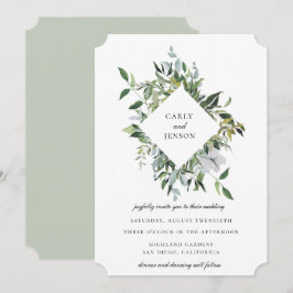 Convites Casamento Quadro Botânico Sage Empoeirado
