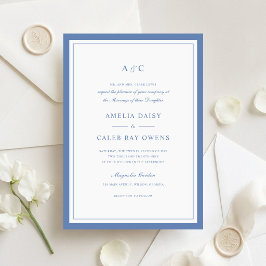 Convites Casamento Quadro de Borda Azul Empoeirado Clássico