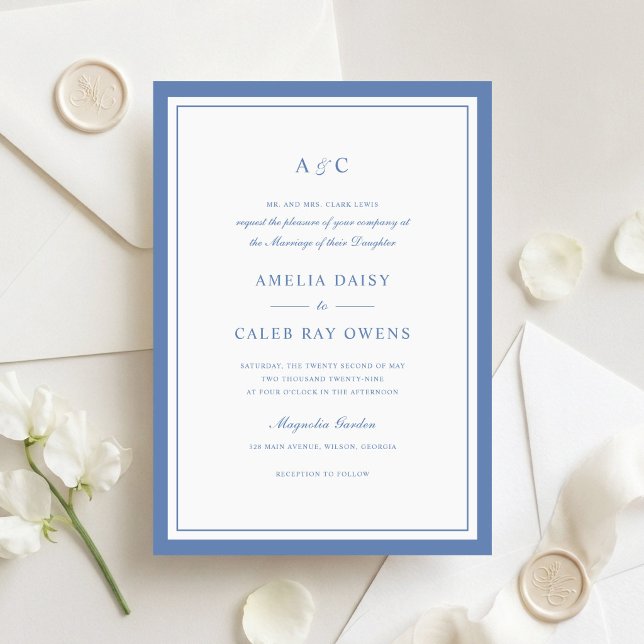 Convites Casamento Quadro de Borda Azul Empoeirado Clássico (Criador carregado)