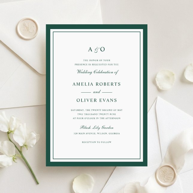 Convites Casamento Quadro de Borda Verde Caçador Profundo E (Criador carregado)