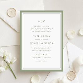 Convites Casamento Quadro de Borda Verde Sage Clássico Eleg