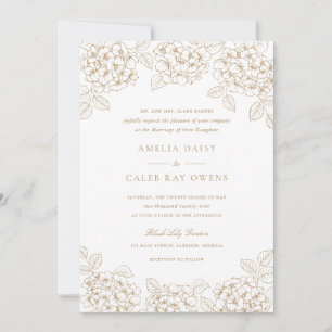 Convites Casamento Quadro de Hortênsia Dourada Floral Elega