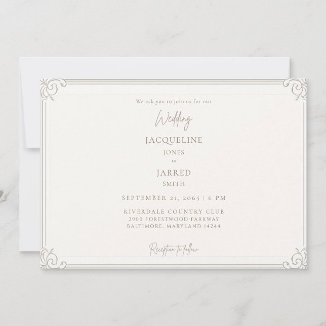 Convites Casamento Quadro de Ouro Marfim Elegante  (Frente)