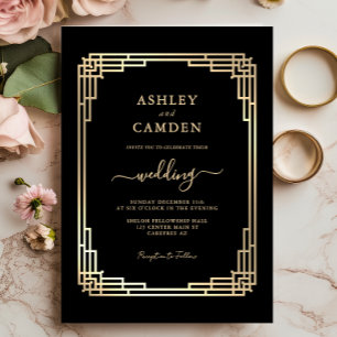 Convites Casamento Quadro de Ouro Vintage de Luxo