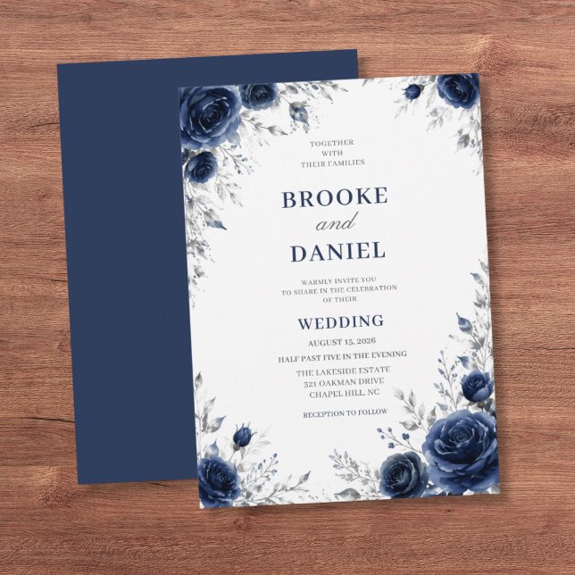 Convites Casamento Quadro de Rosa Azul Clássico Prata (Criador carregado)