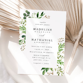 Convites Casamento Quadro de Verde Folhagem em Aquarela