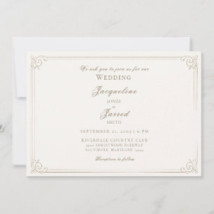 Convites Casamento Quadro Elegante Vintage Creme Dourado