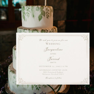 Convites Casamento Quadro Elegante Vintage Creme Dourado