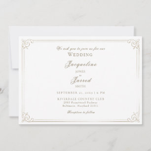 Convites Casamento Quadro Elegante Vintage Marfim Dourado