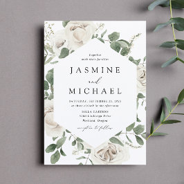 Convites Casamento Quadro Floral Branco Elegante