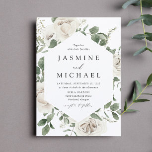 Convites Casamento Quadro Floral Branco Elegante
