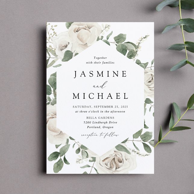 Convites Casamento Quadro Floral Branco Elegante (Criador carregado)