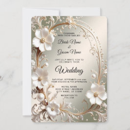 Convites Casamento Quadro Floral Branco Ornate
