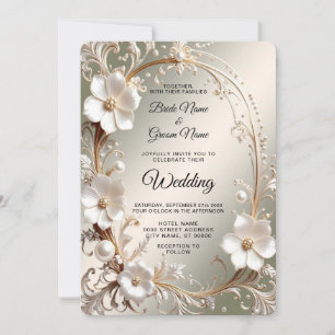 Convites Casamento Quadro Floral Branco Ornate