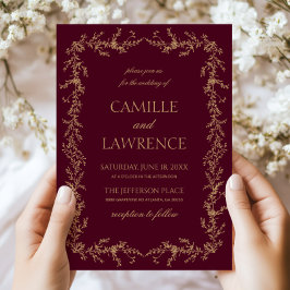 Convites Casamento Quadro Floral Desenhado à Mão em Champan