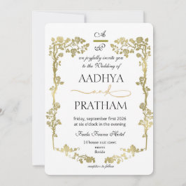 Convites Casamento Quadro Floral Ouro Luxo