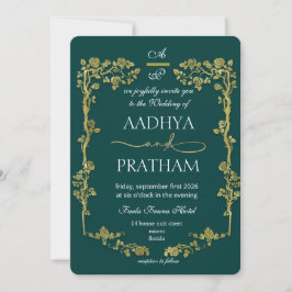 Convites Casamento Quadro Floral Ouro Luxo