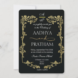 Convites Casamento Quadro Floral Ouro Luxo