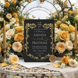 Convites Casamento Quadro Floral Ouro Luxo
