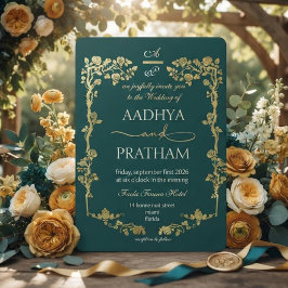 Convites Casamento Quadro Floral Ouro Luxo