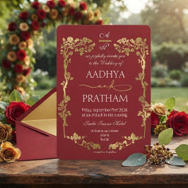 Convites Casamento Quadro Floral Ouro Luxo
