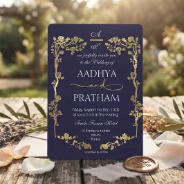 Convites Casamento Quadro Floral Ouro Luxo