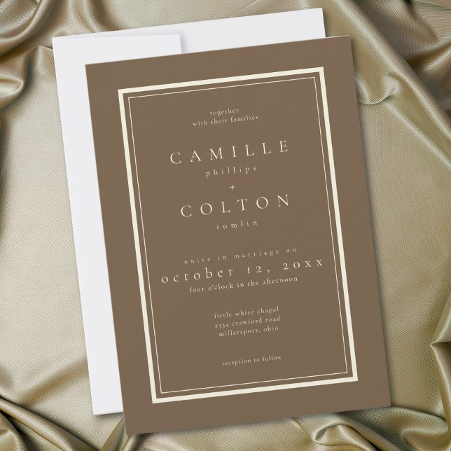 Convites Casamento Quadro Minimalista Marrom Cacau (Cocoa Brown Minimalist Frame Wedding Invitation)