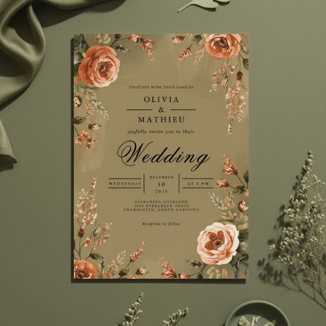 Convites Casamento Quente de Arca Floral Sepia (Criador carregado)
