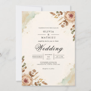 Convites Casamento Quente de Ênfase Floral Sepia