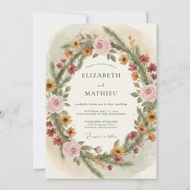 Convites Casamento Quente de Outono com Solidago (Frente)
