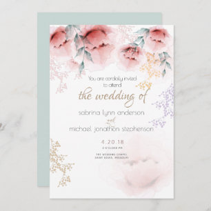Convites Casamento Quic Trendy Coral e Lilac Aquarelle