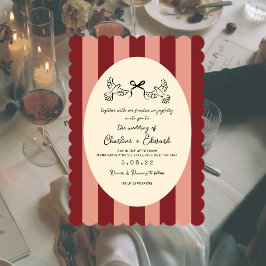 Convites Casamento Rabiscado Listrado de Rosa Vermelho Capr