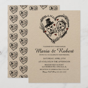 Convites Casamento Rabisco Esqueleto Preto Branco Gótico