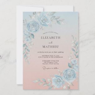 Convites Casamento Radiante de Azul Desbotado na Primavera