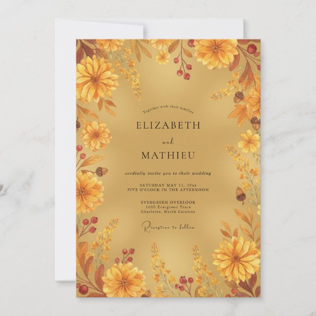 Convites Casamento Radiante de Outono Dourado (Frente)