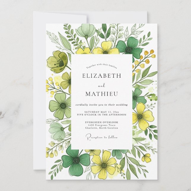 Convites Casamento Radiante de Primavera Verde Esmeralda (Frente)