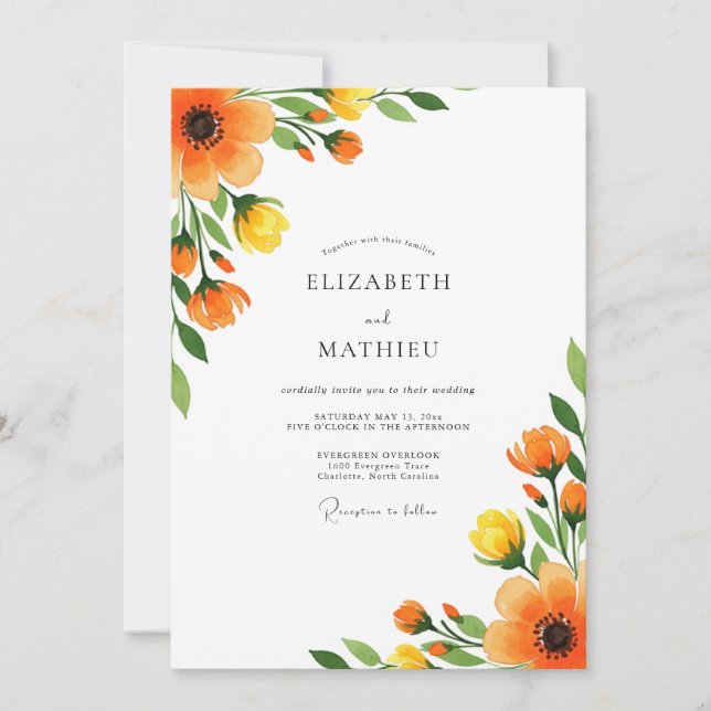 Convites Casamento Radiante de Verão Marigold (Frente)