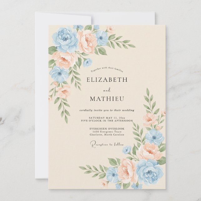 Convites Casamento Radioso de Azul Pastel na Primavera (Frente)