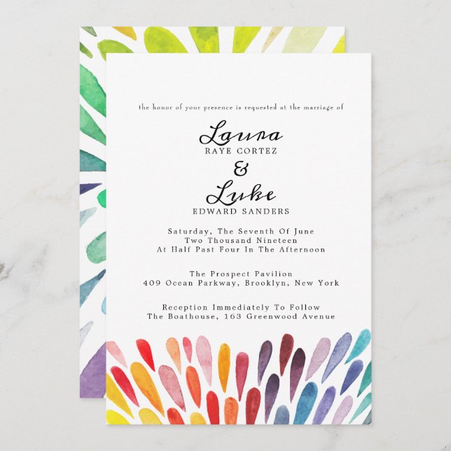 Convites Casamento Rainbow Watercolor (Frente/Verso)