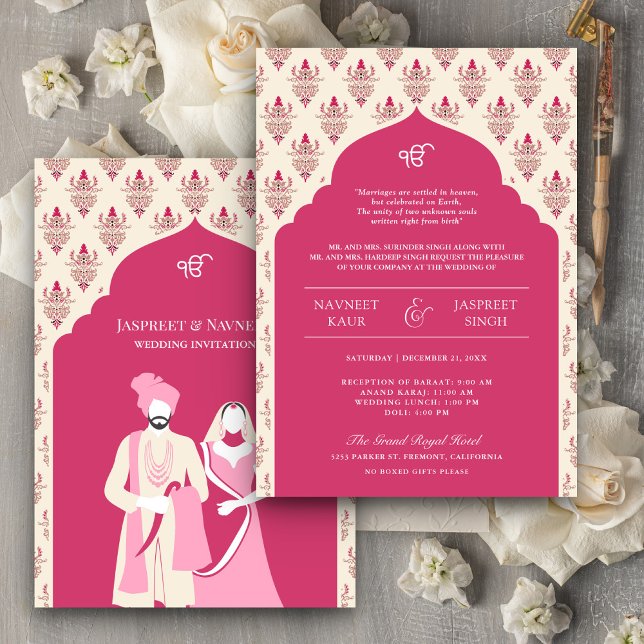 Convites Casamento Rani Pink Cream Punjabi Anand Karaj Sikh (Criador carregado)