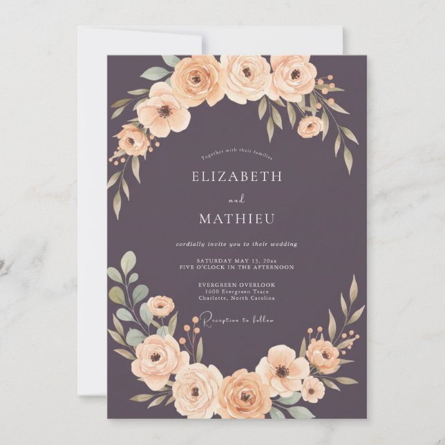 Convites Casamento Ranunculus Ameixa Eucalipto Empoeirado (Frente)